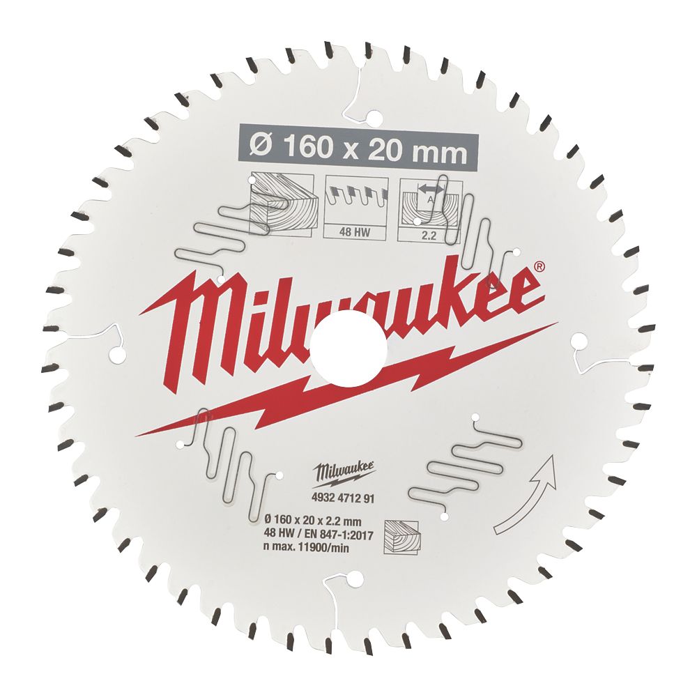 Image of Milwaukee Wood Circular Saw Blade 160mm x 20mm 48T 
