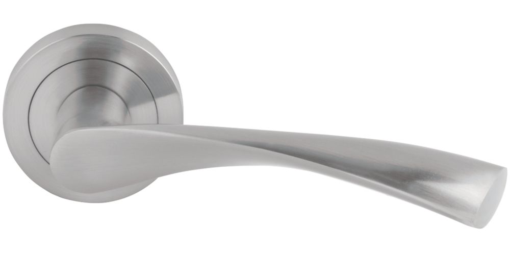 Image of Smith & Locke Bude Fire Rated Lever on Rose Door Handles Pair Brushed Nickel 