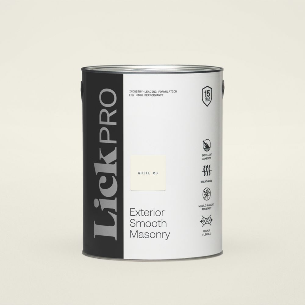 Image of LickPro Exterior Smooth Masonry Paint White 03 5Ltr 