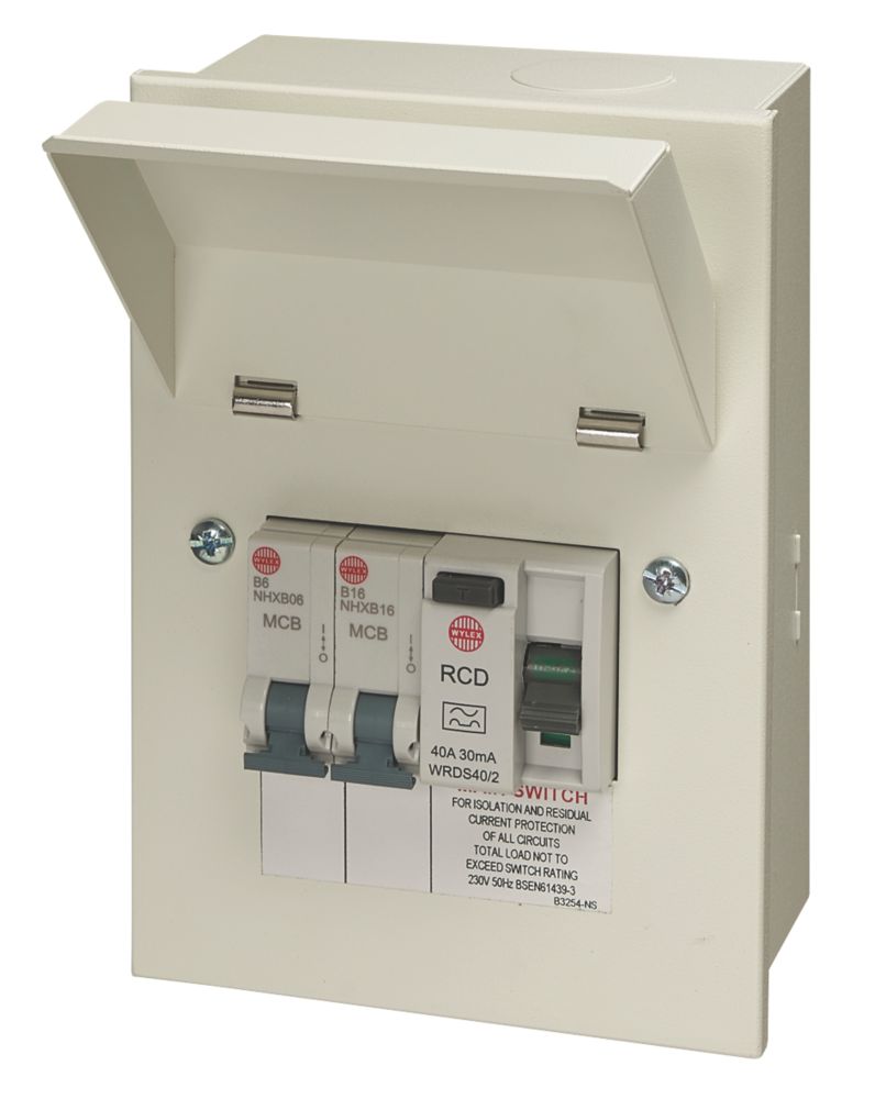 Image of Wylex 4-Module 2-Way Populated Garage Consumer Unit 