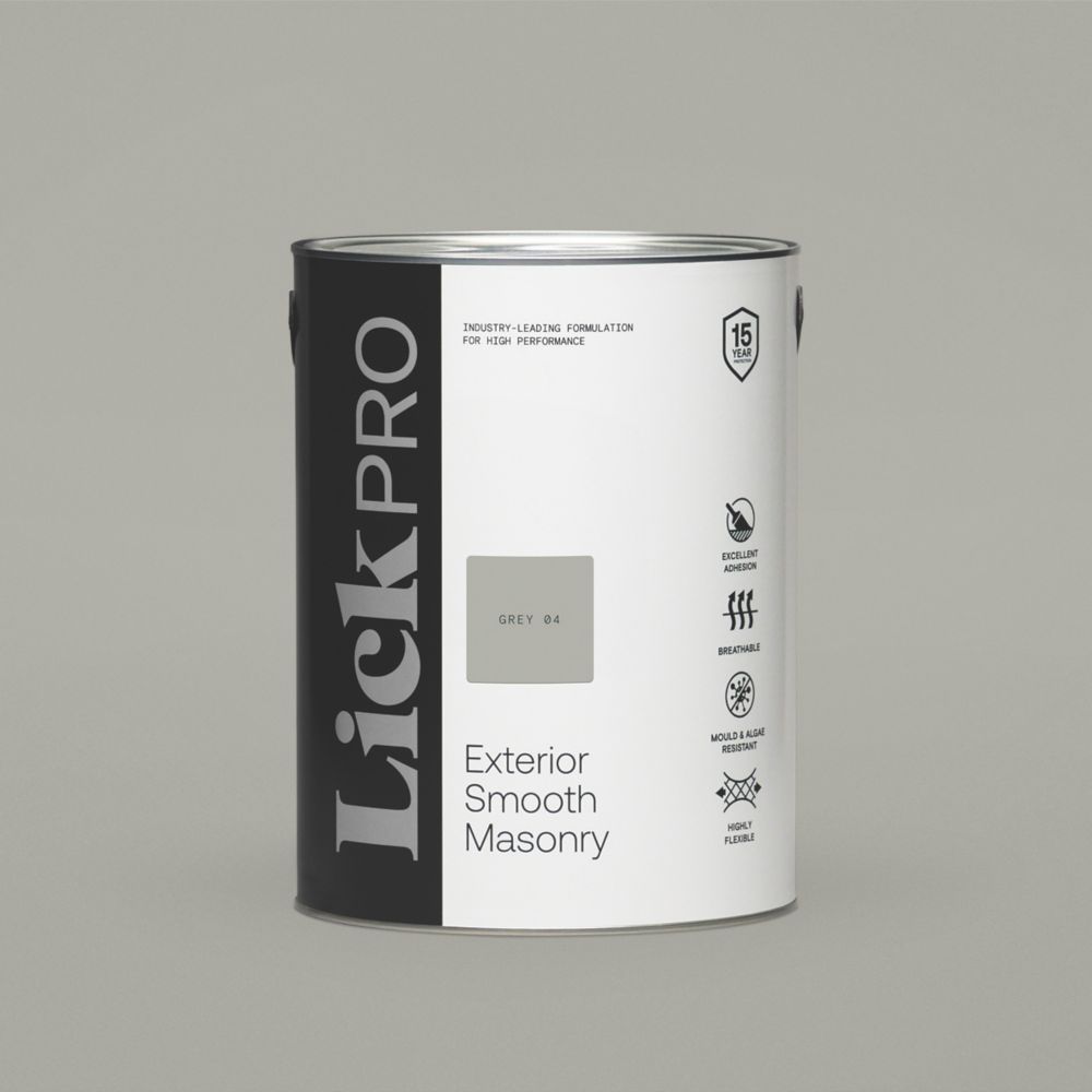 Image of LickPro Exterior Smooth Masonry Paint Grey 04 5Ltr 
