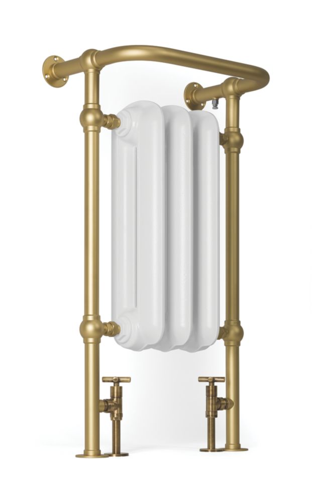 Image of Terma Plain 2-Column Cast Iron Towel Rail 900m x 490mm White / Brass 1217BTU 