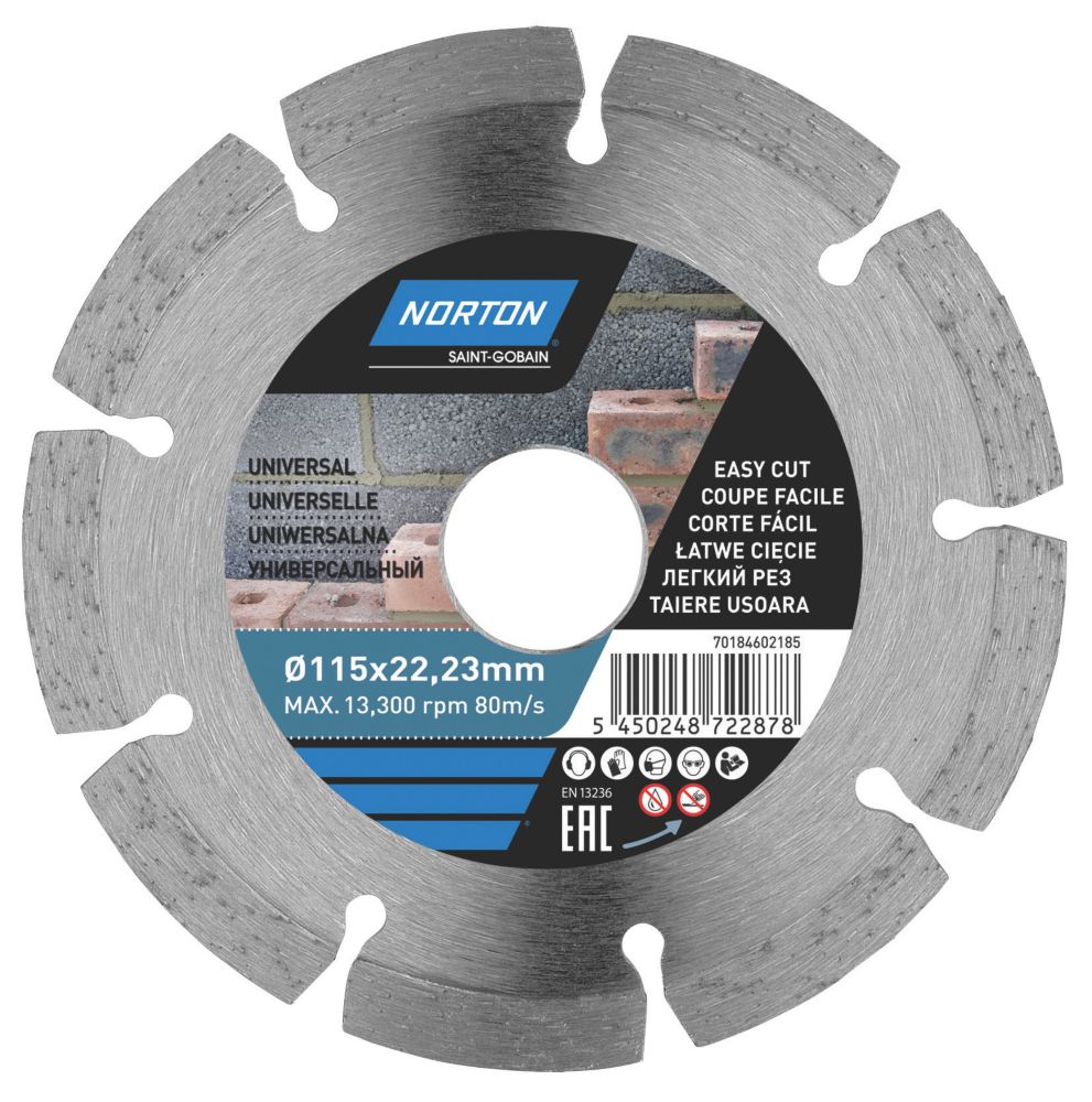 Image of Norton Multi-Material Segmented Diamond Cutting Blade 115mm x 22.23mm 