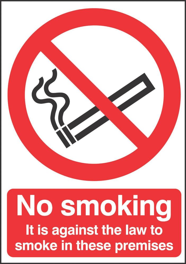 Image of No Smoking It's Against The Law To Smoke On These Premises Sign 297mm x 210mm 
