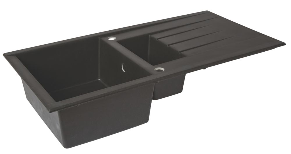 Image of 1.5 Bowl Plastic & Resin Kitchen Sink & Drainer Black Reversible 1000mm x 500mm 