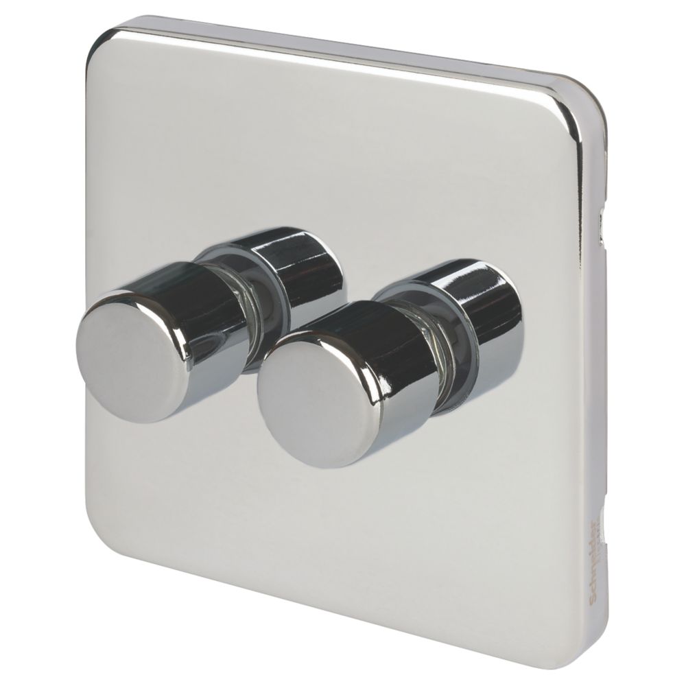 Image of Schneider Electric Lisse Deco 2-Gang 2-Way Dimmer Switch Polished Chrome 