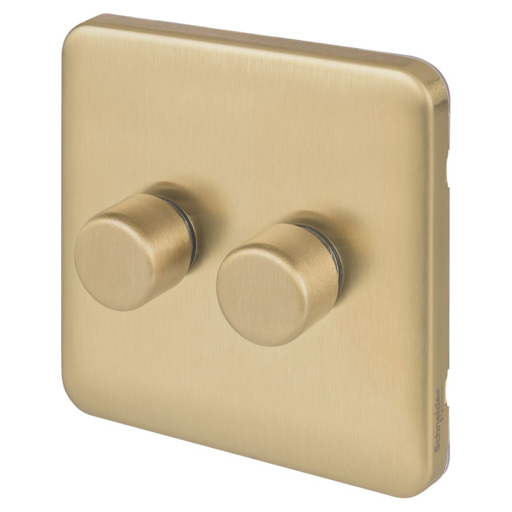 Image of Schneider Electric Lisse Deco 2-Gang 2-Way Dimmer Switch Satin Brass 