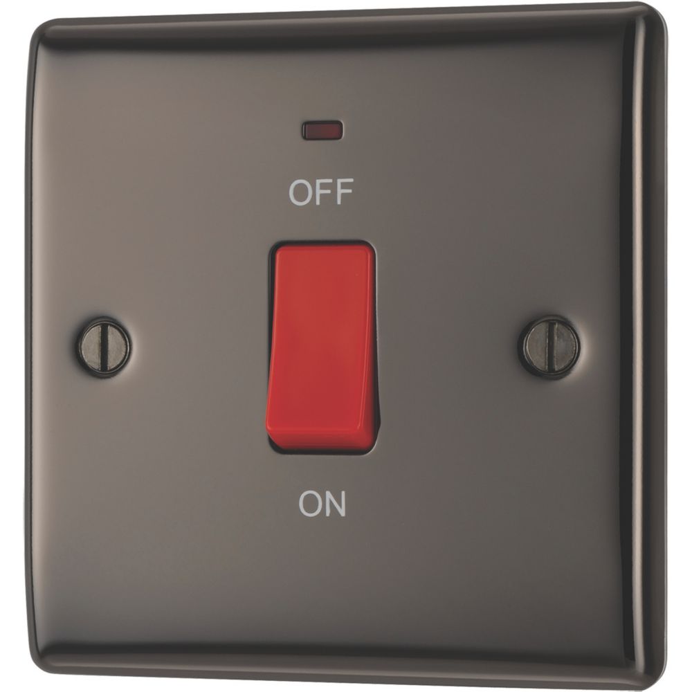 Image of British General Nexus Metal 45A 1-Gang DP Cooker Switch Black Nickel with LED 
