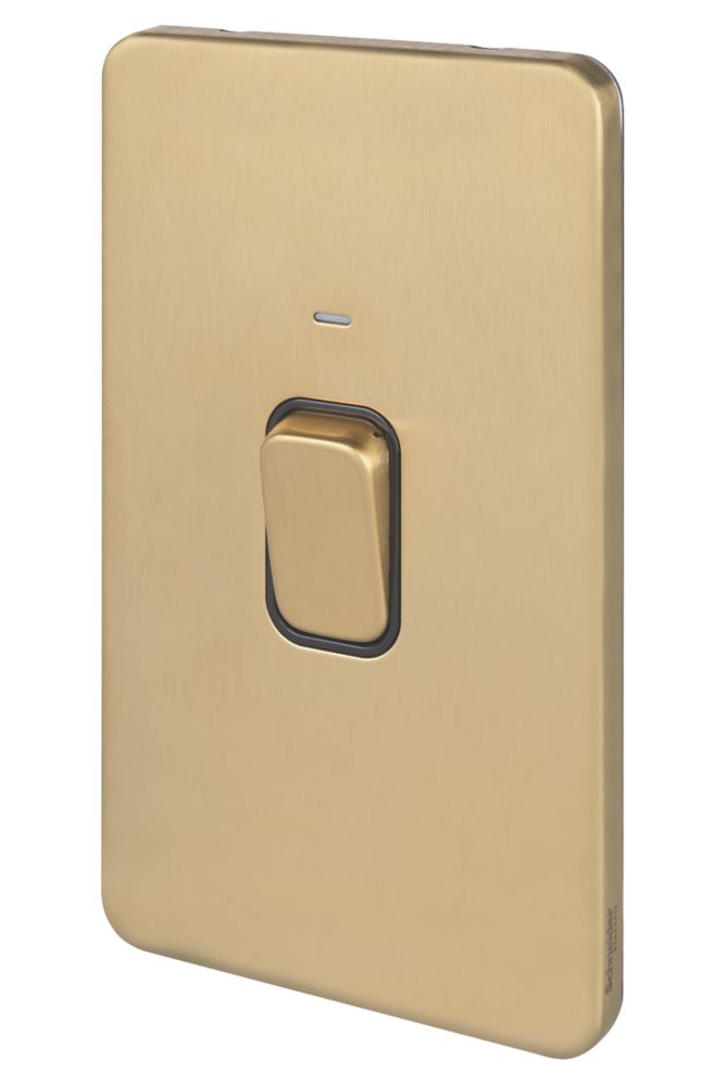 Image of Schneider Electric Lisse Deco 50A 2-Gang DP Cooker Switch Satin Brass with LED with Black Inserts 