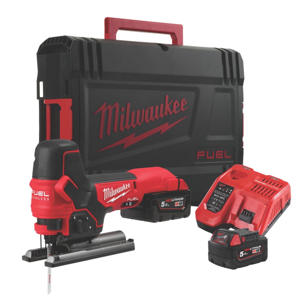 Image of Milwaukee M18 FBJS-502X FUEL 18V 2 x 5.0Ah Li-Ion RedLithium Brushless Cordless Body-Grip Jigsaw 
