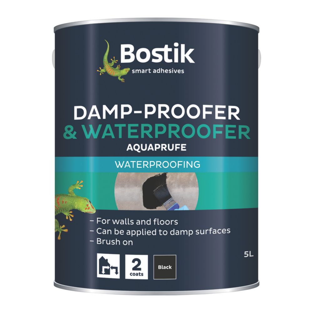 Image of Bostik Aquaprufe Flexible Damp-Proofer & Waterproofer Black 5Ltr 