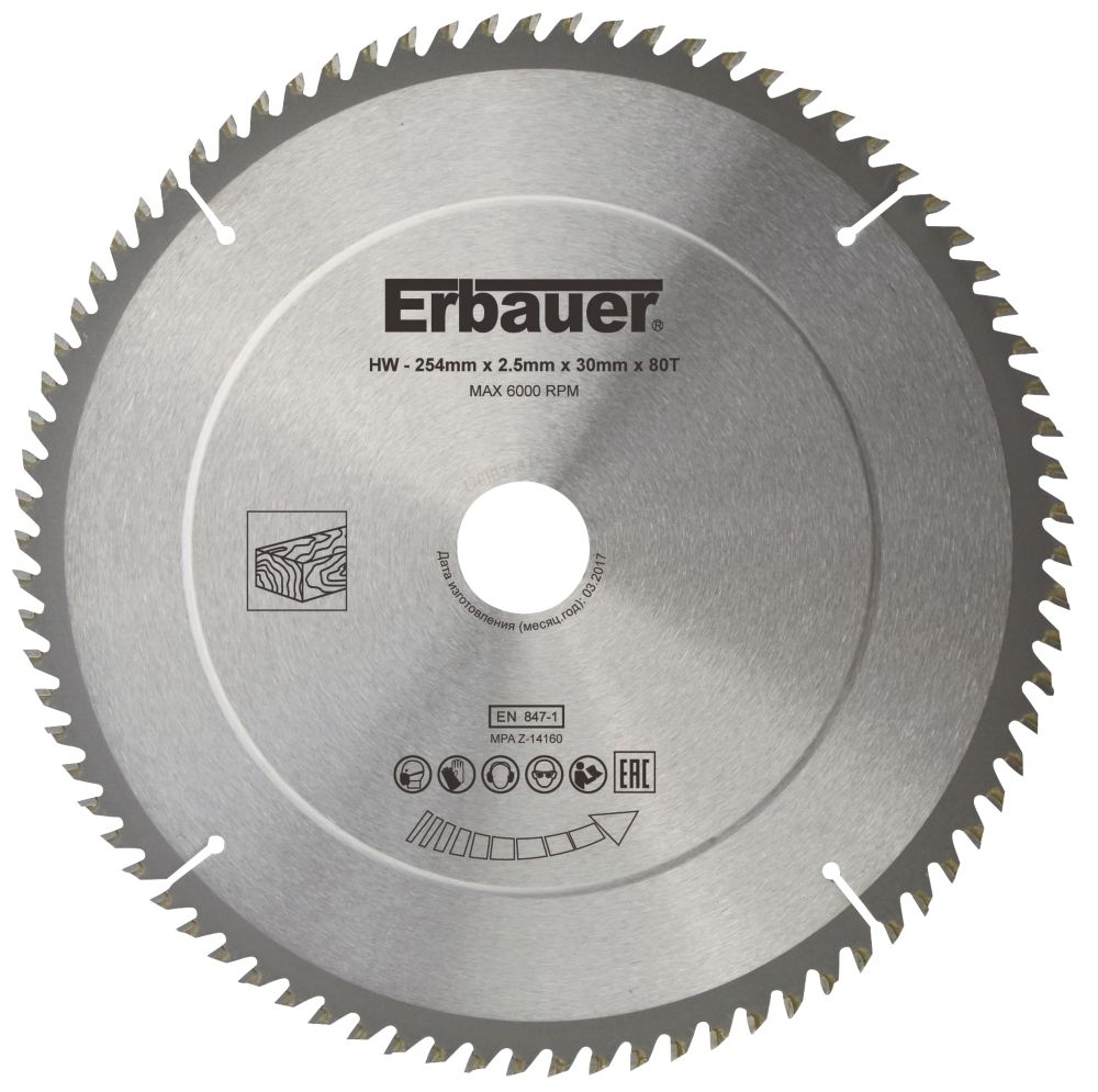Image of Erbauer Wood TCT Saw Blade 254mm x 30mm 80T 