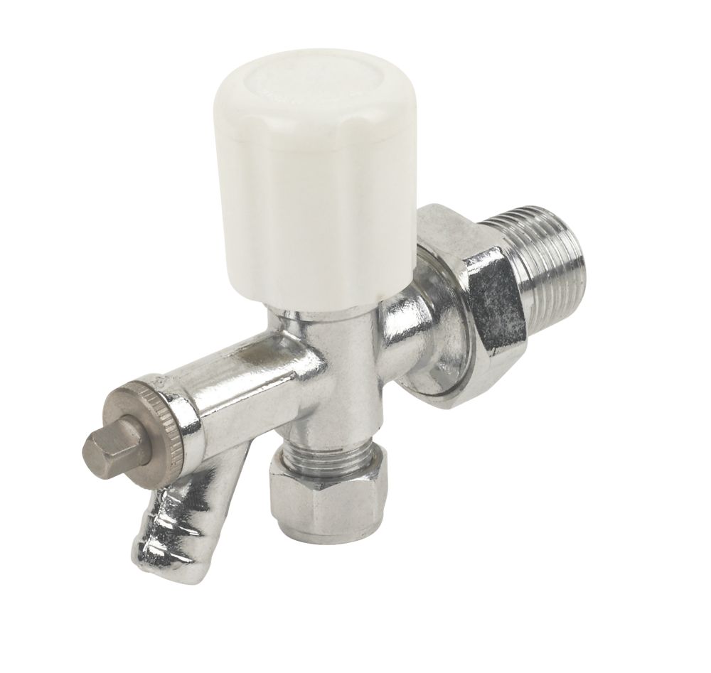 Image of White Angled Manual Radiator Valve With Drain-Off 10mm x 1/2" 