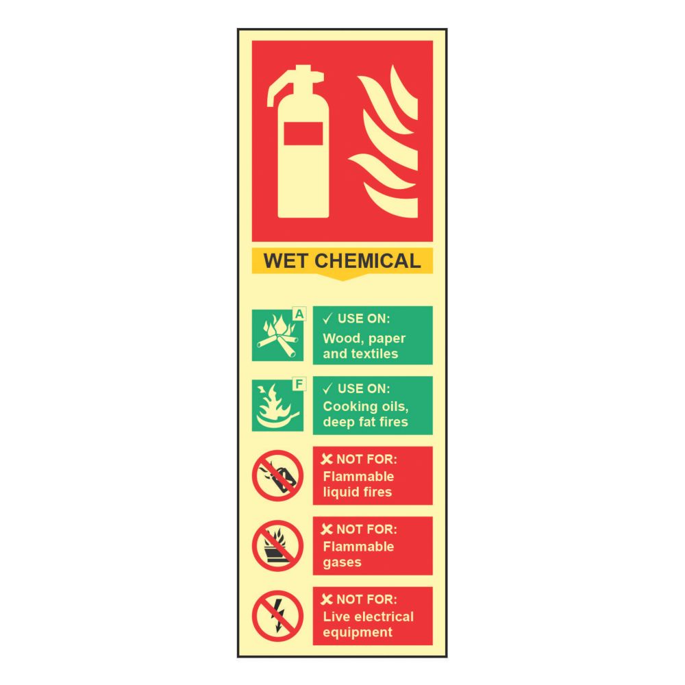 Image of Photoluminescent "Fire Extinguisher Wet Chemical" Sign 100mm x 300mm 
