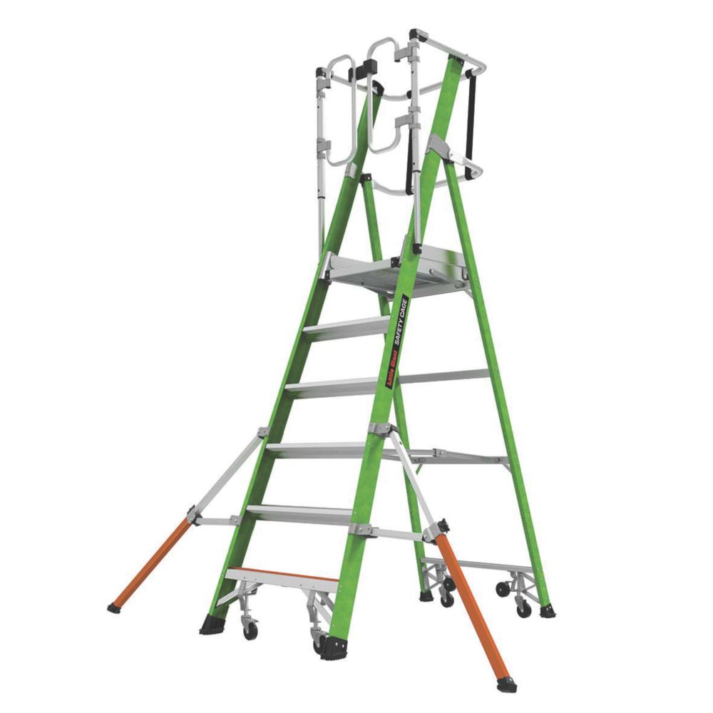 Image of Little Giant Safety Cage Series 2.0 Fibreglass & Aluminium 6-Treads Green Podium Step 1.70m 