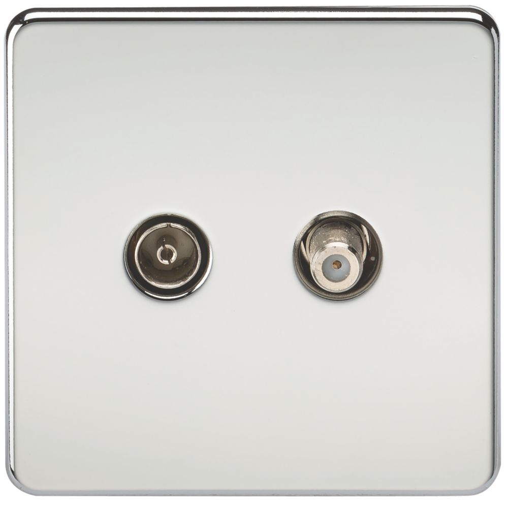 Image of Knightsbridge 2-Gang Isolated Coaxial TV & F-Type Satellite Socket Polished Chrome 