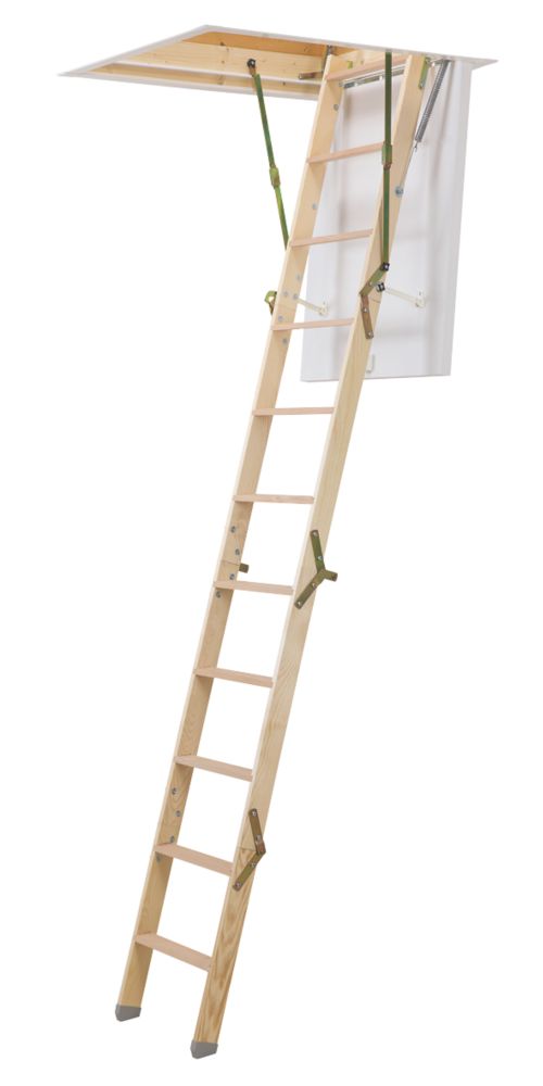 Image of Mac Allister Space Saving 4-Sections Insulated Timber Restricted Space Loft Ladder Kit 2.76m 
