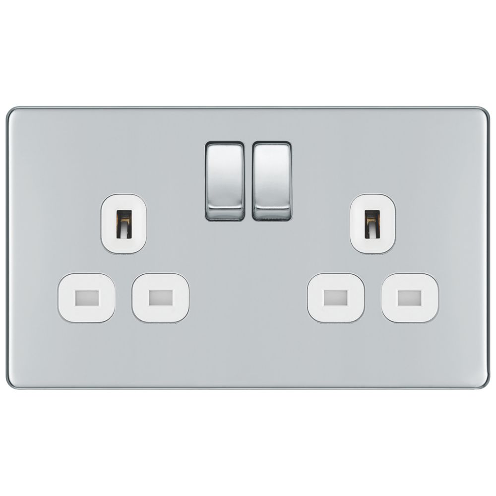 Image of LAP 13A 2-Gang DP Switched Socket Polished Chrome with White Inserts 5 Pack 