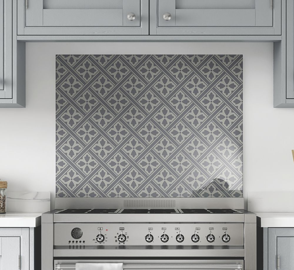 Image of Laura Ashley Mr Jones Charcoal Self-Adhesive Glass Kitchen Splashback 600mm x 750mm x 6mm 