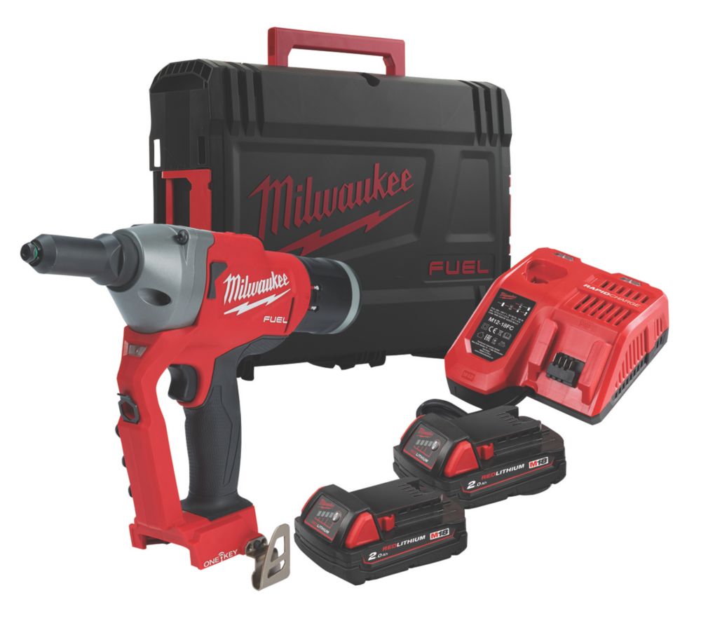 Image of Milwaukee M18ONEFPRT-202X 18V 2 x 2.0Ah Li-Ion RedLithium Brushless Cordless Rivet Gun 