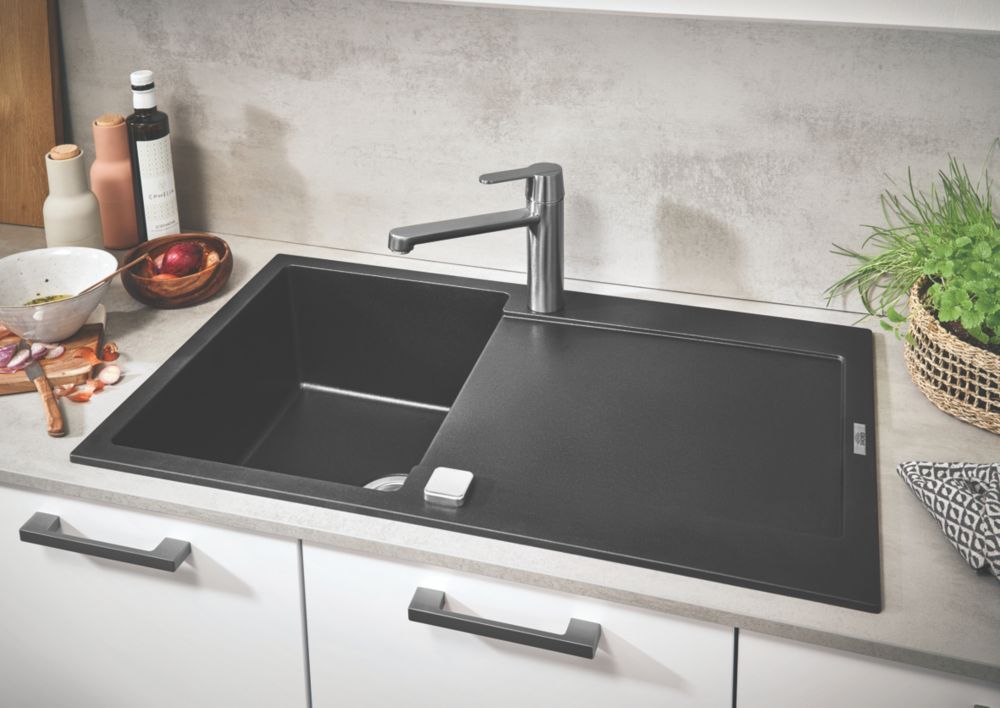 Image of Grohe K500 1 Bowl Granite Composite Sink Black Reversible 860mm x 500mm 