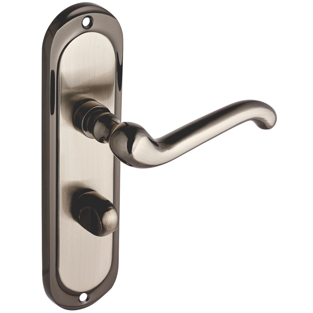 Image of Smith & Locke Sandsend Fire Rated Long WC Door Handles Pair Satin / Black Nickel 