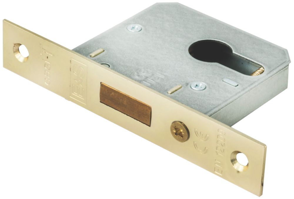 Image of Smith & Locke Fire Rated Electro Brass Euro Profile Deadlock 64mm Case - 44mm Backset 