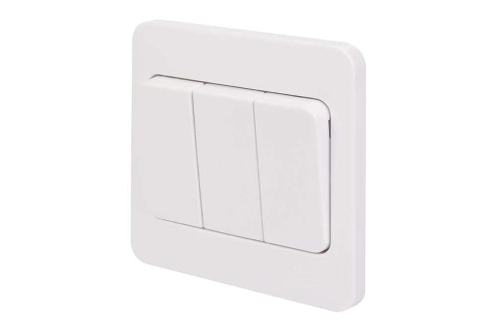Image of Schneider Electric Lisse 10AX 3-Gang 2-Way 10AX Wide Rocker Light Switch White 