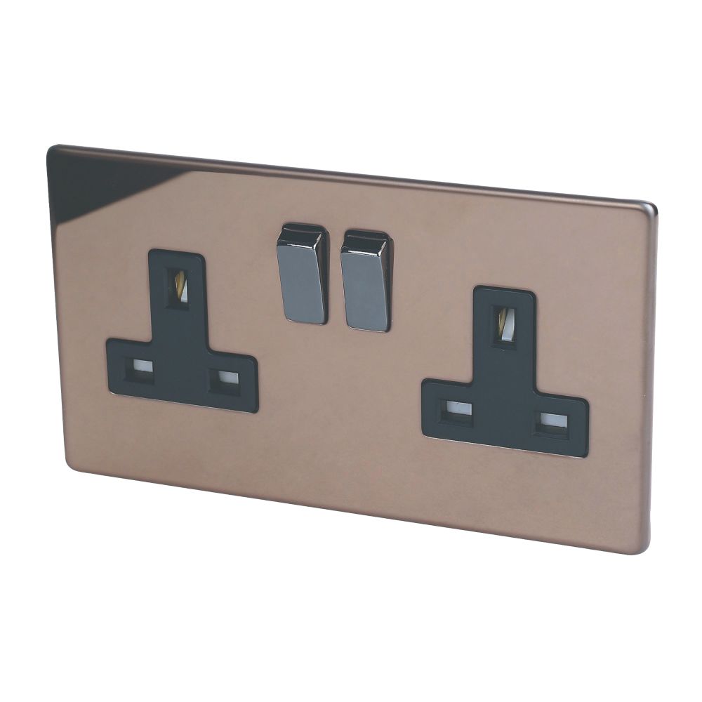Image of Varilight 13AX 2-Gang DP Switched Plug Socket Polished Bronze with Black Inserts 