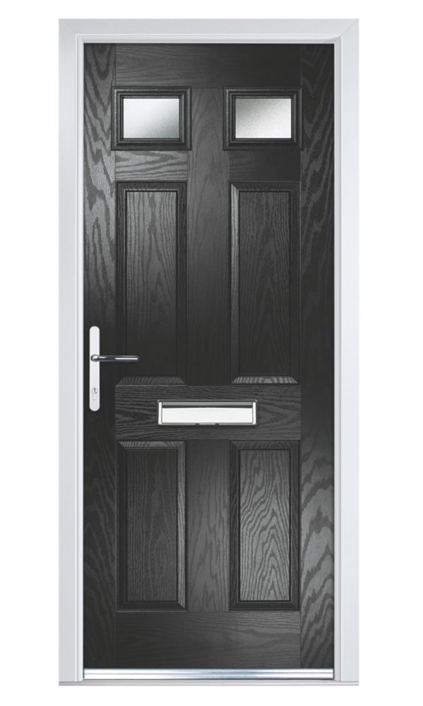Image of Crystal 4-Panel 2-Light Left or Right-Handed Black Composite Front Door 2055mm x 920mm 