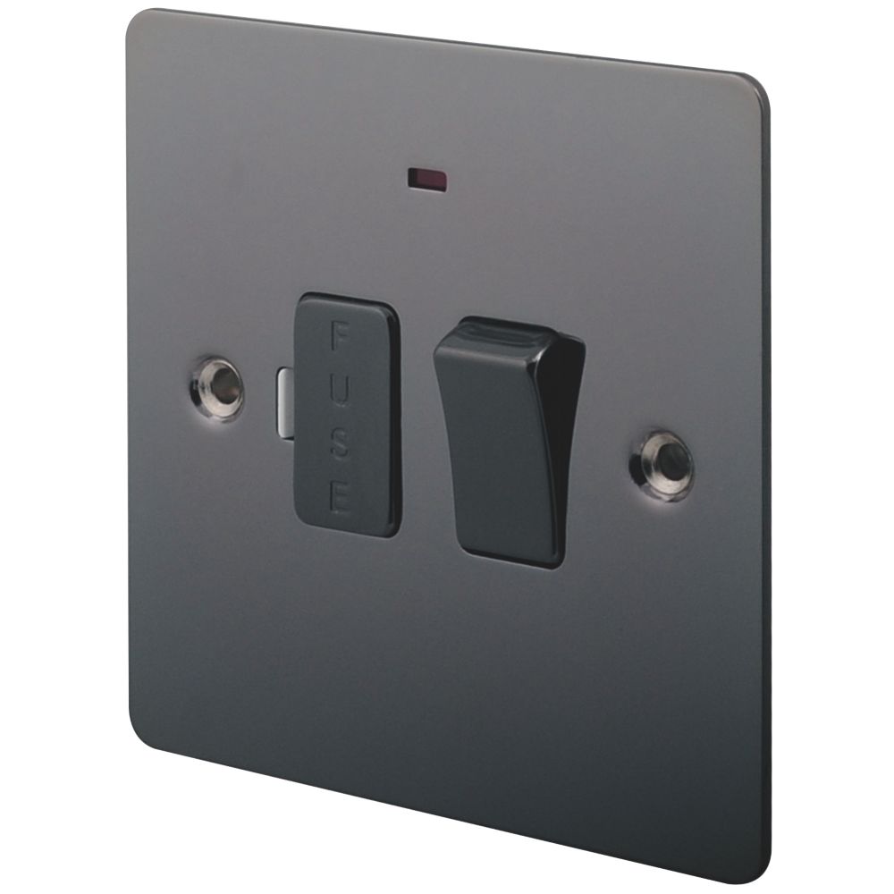 Image of LAP 13A Switched Fused Spur with LED Black Nickel with Black Inserts 