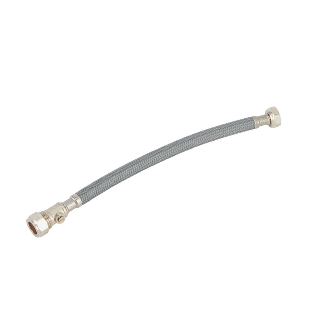 Image of Flomasta Straight Flexible Compression Hose with Isolating Valve 15mm x 1/2" x 300mm 