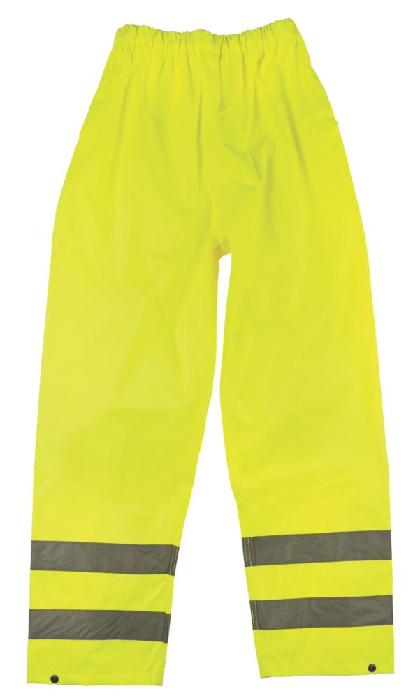 Image of Hi-Vis Waterproof Trousers Elasticated Waist Yellow Medium 25 1/2-44" W 30" L 