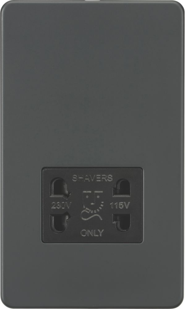 Image of Knightsbridge 2-Gang Dual Voltage Shaver Socket 115 V / 230V Anthracite with Black Inserts 