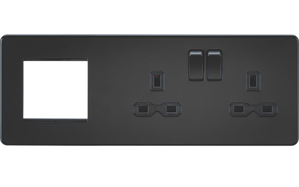 Image of Knightsbridge 13A 2-Gang DP Combination Plate Matt Black with Black Inserts 