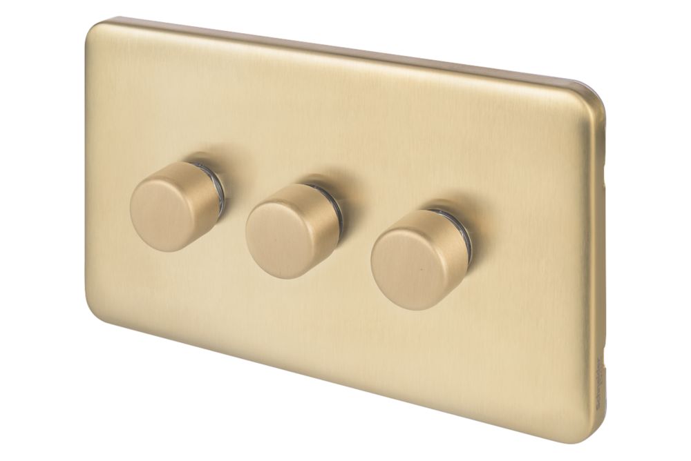 Image of Schneider Electric Lisse Deco 3-Gang 2-Way Dimmer Switch Satin Brass 