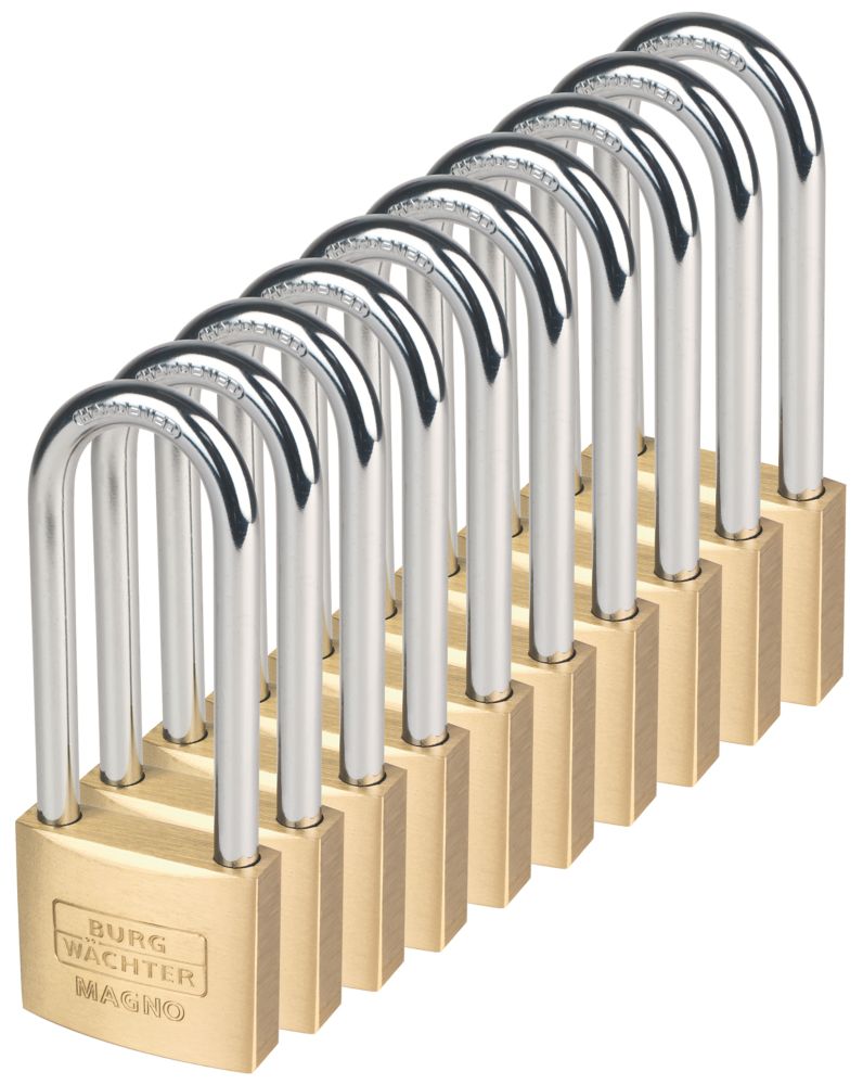 Image of Burg-Wachter Brass Keyed Alike Long Shackle Padlocks 50mm 10 Pack 