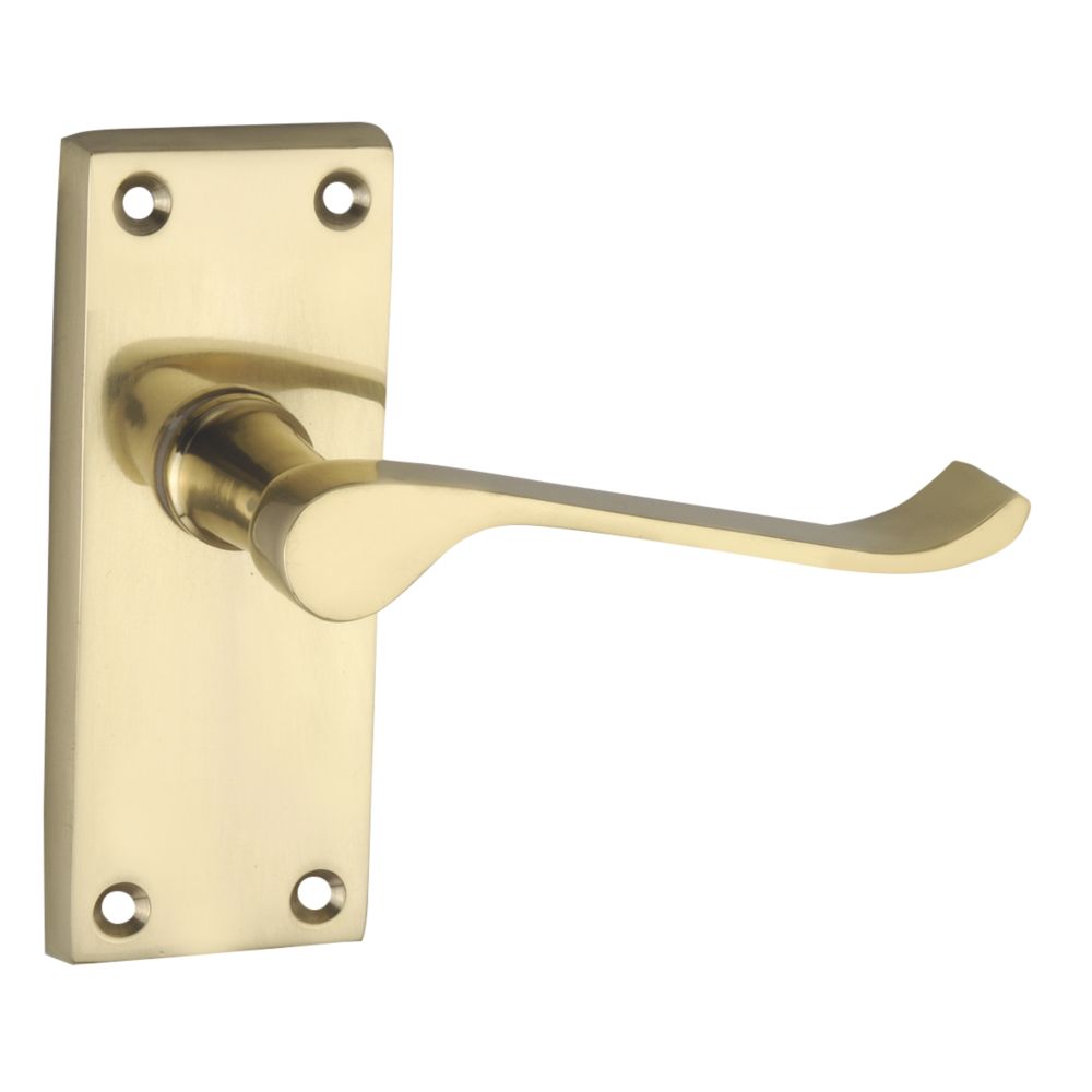 Image of Smith & Locke Short Victorian Fire Rated Latch Door Handles Pair Polished Brass 