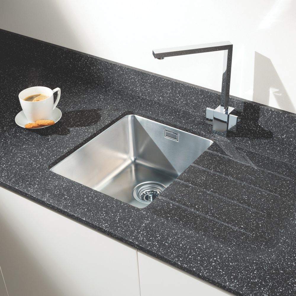 Image of Metis Black Sink Module with 1 Bowl Stainless Steel Sink 3050mm x 620mm x 15mm 