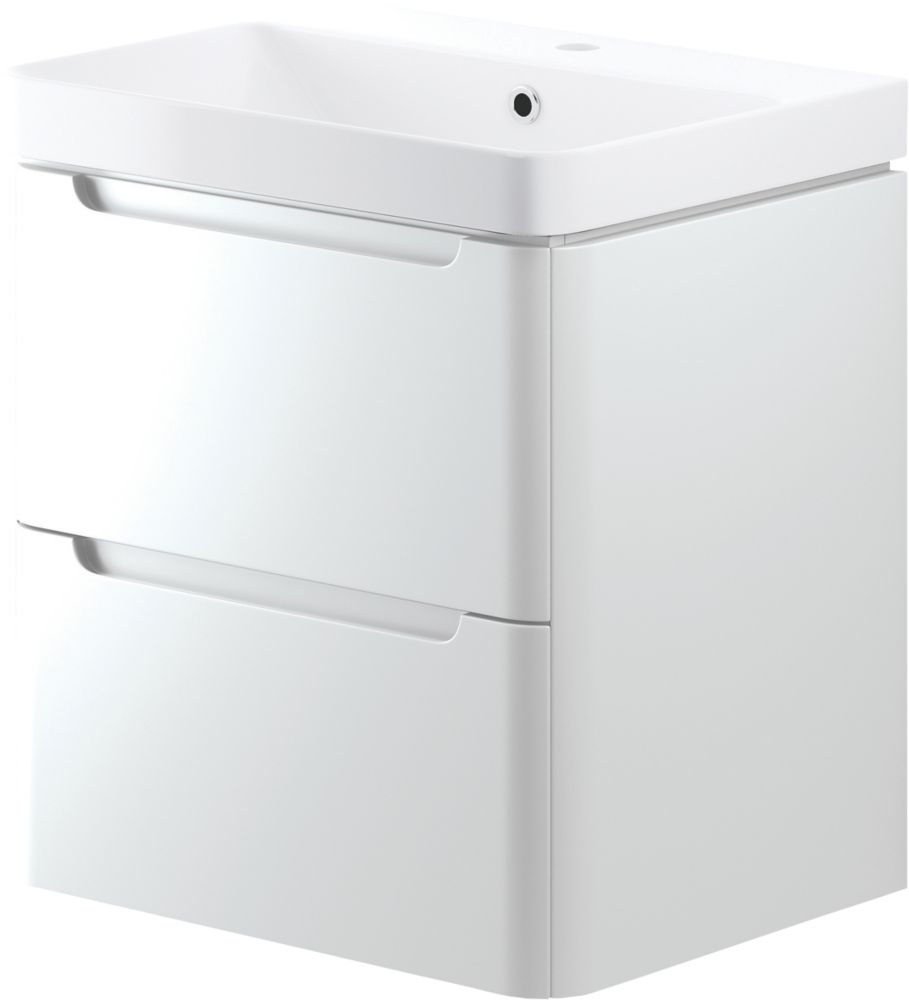 Image of Wall-Hung Vanity Unit & Basin Gloss White 605mm x 460mm x 662mm 