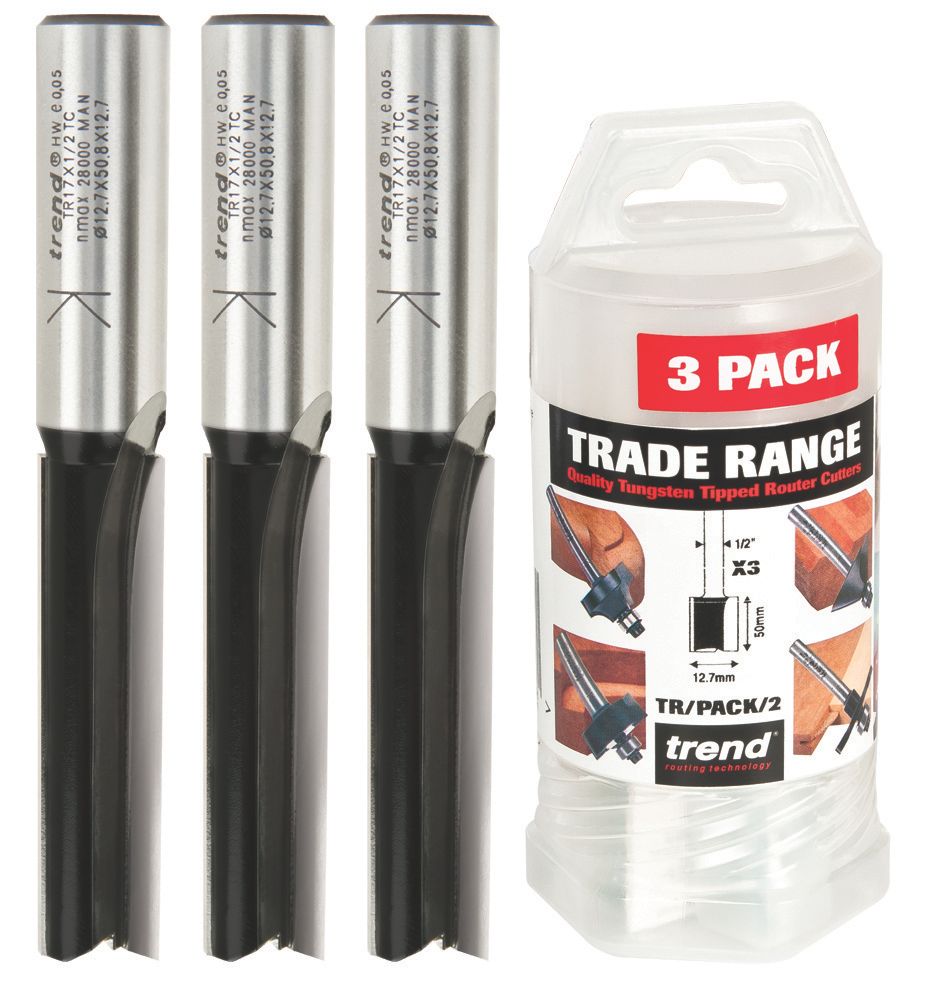 Image of Trend TR/PACK/2 1/2" Shank Double-Flute Straight Router Cutter Trade Pack 12.7mm x 50mm 3 Pack 