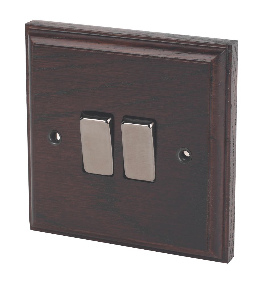 Image of Varilight 10AX 2-Gang 2-Way Light Switch Dark Oak 