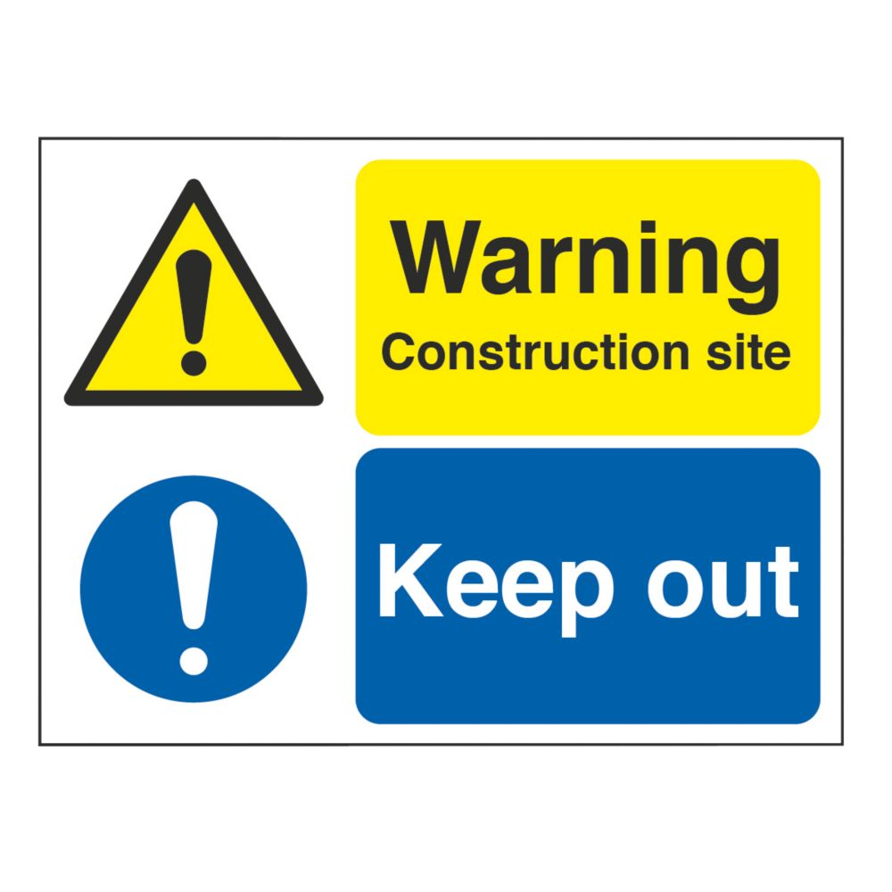 Image of "Warning Construction Site Keep Out" Sign & Stanchion Frame 450mm x 600mm 