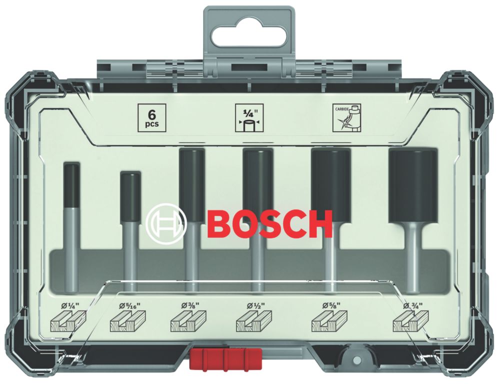 Image of Bosch 1/4" Shank Straight Router Bit Set 6 Pieces 
