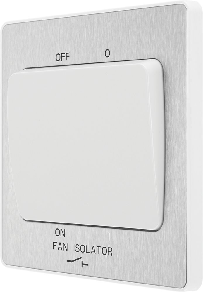 Image of British General Evolve 10A 1-Gang 3-Pole Fan Isolator Switch Brushed Steel with White Inserts 