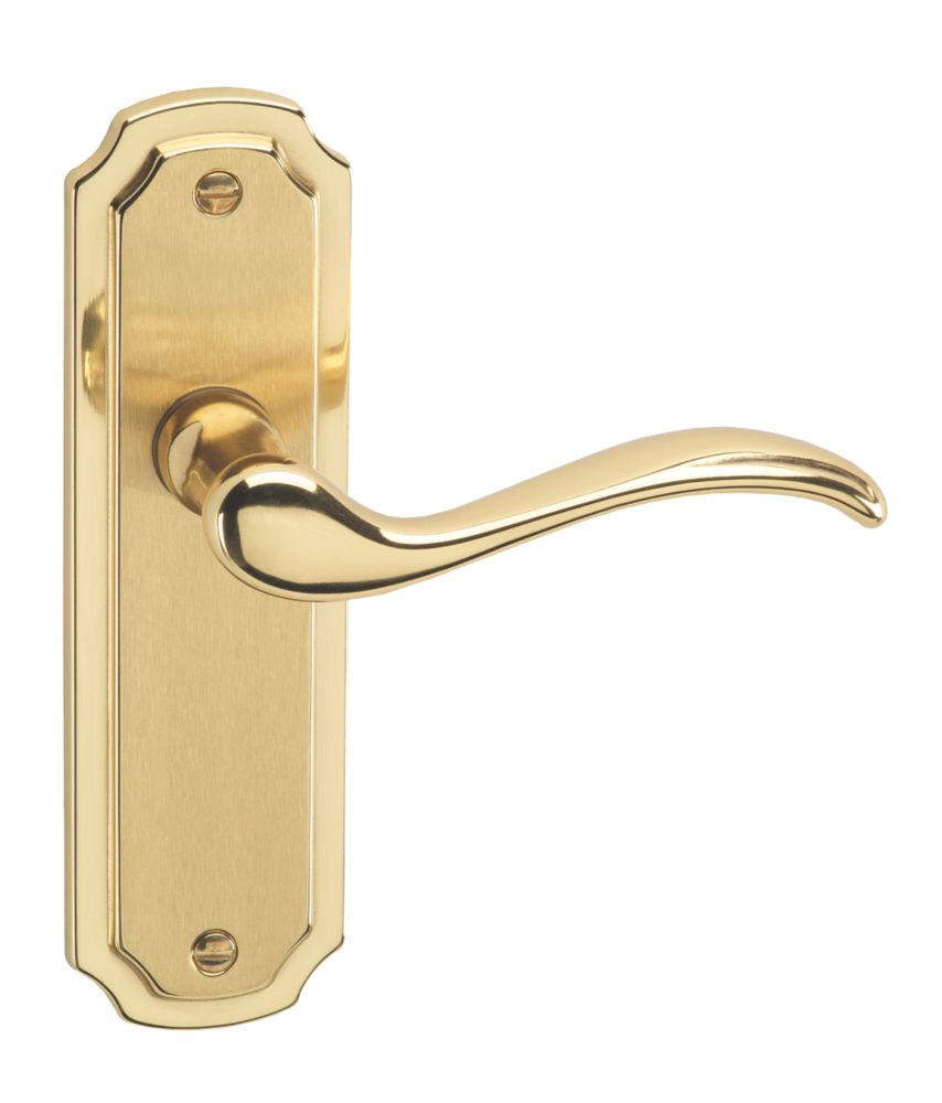 Image of Urfic Constance Fire Rated Latch Latch Lever on Backplate Pair Polished / Satin Brass 