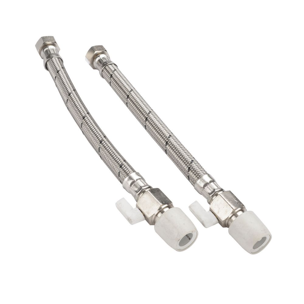 Image of Hep2O Push-Fit Flexible Tap Connectors with Valve 15mm x 1/2" x 300mm 2 Pack 
