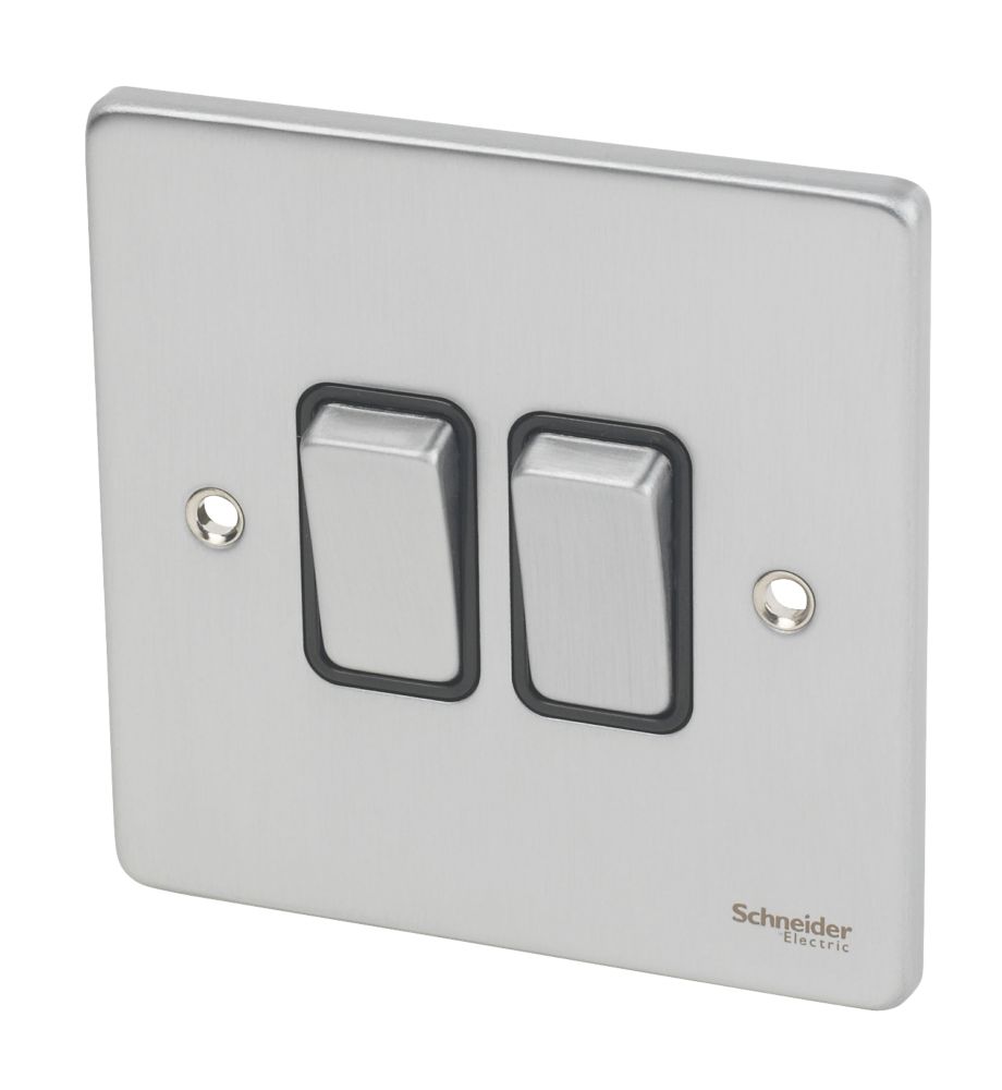 Image of Schneider Electric Ultimate Low Profile 16AX 2-Gang 2-Way Light Switch Brushed Chrome with Black Inserts 