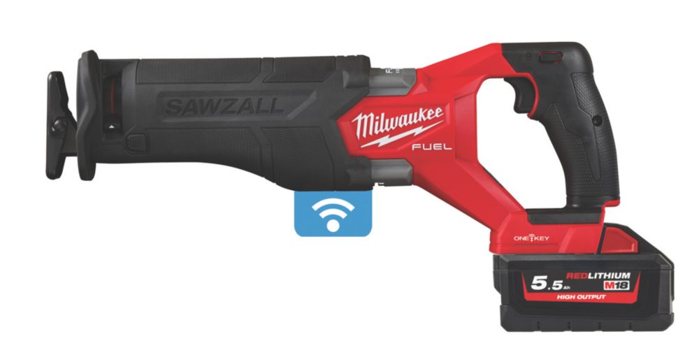 Image of Milwaukee M18 ONEFSZ-552X FUEL 18V 2 x 5.5Ah Li-Ion RedLithium High Output Brushless Cordless ONE-KEY Sawzall Reciprocating Saw 