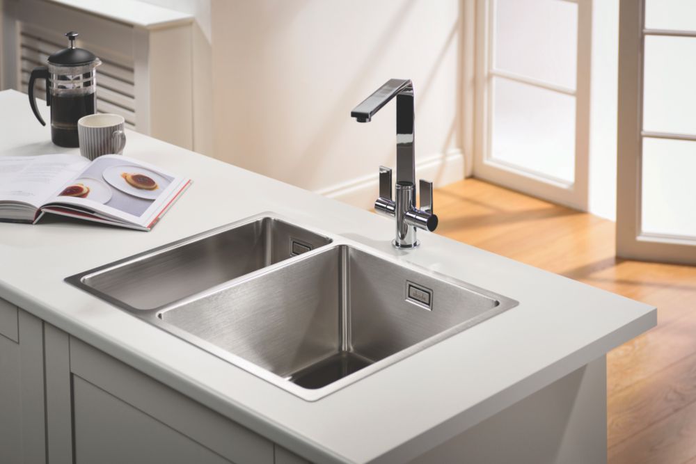 Image of Abode Matrix 1.5 Bowl Stainless Steel Undermount & Inset Kitchen Sink RH 580mm x 440mm 